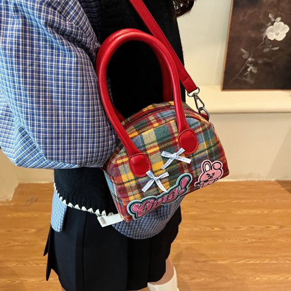 Exquisite plaid ins bag female cute kitty fashion handbag high value new commuter coin purse slung. - Image 2