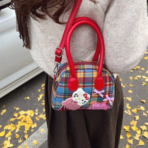 Exquisite plaid ins bag female cute kitty fashion handbag high value new commuter coin purse slung. - Image 3