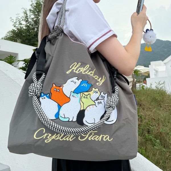 Environmental protection embroidered shopping bag nylon cloth flower portable niche fashion shopping bag can be customized. - Image 4