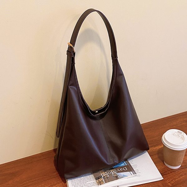 Large capacity handbag tote bag PU commuter retro high shoulder bag underarm bag - Image 2