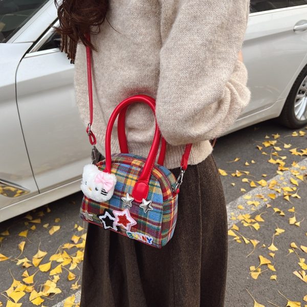 Exquisite plaid ins bag female cute kitty fashion handbag high value new commuter coin purse slung. - Image 5